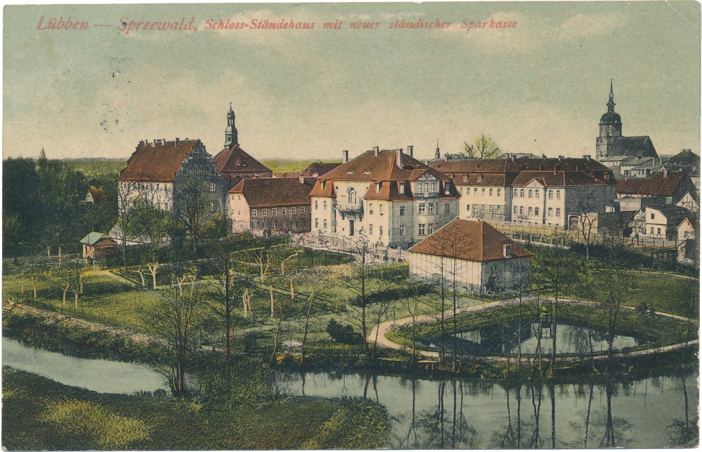Ansichtskarte Schloss Ständehaus Hauptsparkasse Luebben 1909
