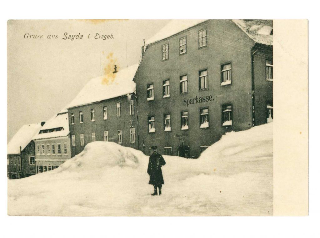 Sparkasse Sayda 1915 im Schnee